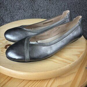 Vionic Caroll Metallic Ballet Flat Women 9 Leather Silver Pewter Orthopedic Shoe